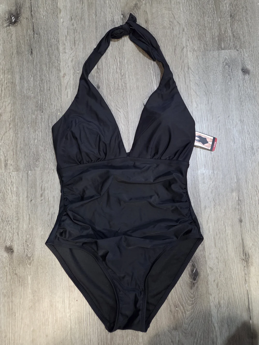 NWT DKNY Halter V-Neck Tummy Control One-Piece Swimsuit Size XL - Picture 3 of 6